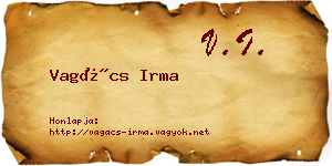 Vagács Irma névjegykártya